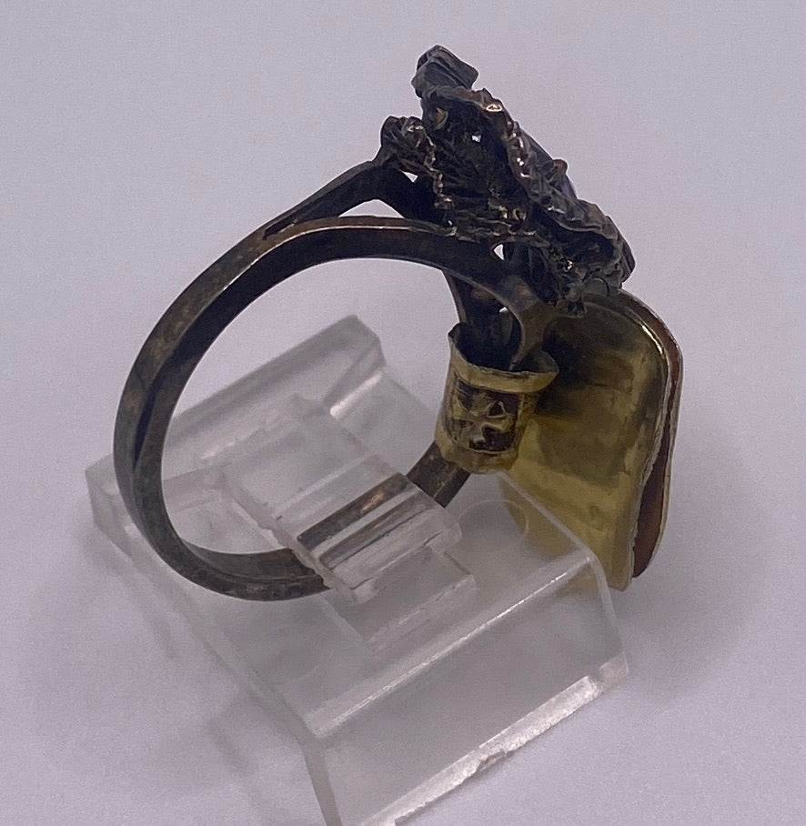Vintage Sterling Silver Textured Flower Oval Amethyst Ring Sz 6.5