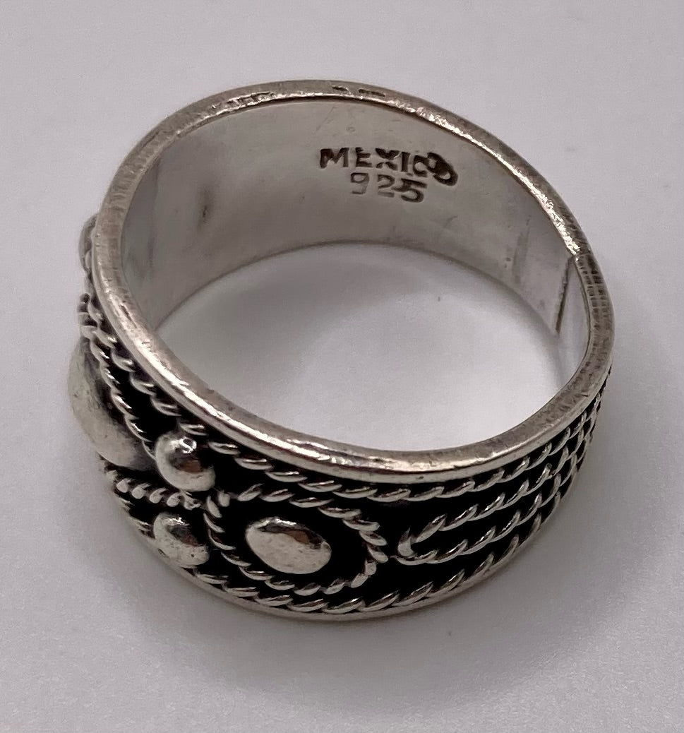 Sterling Silver 925 Black Relief Ball Rope Pattern Ring Sz 8