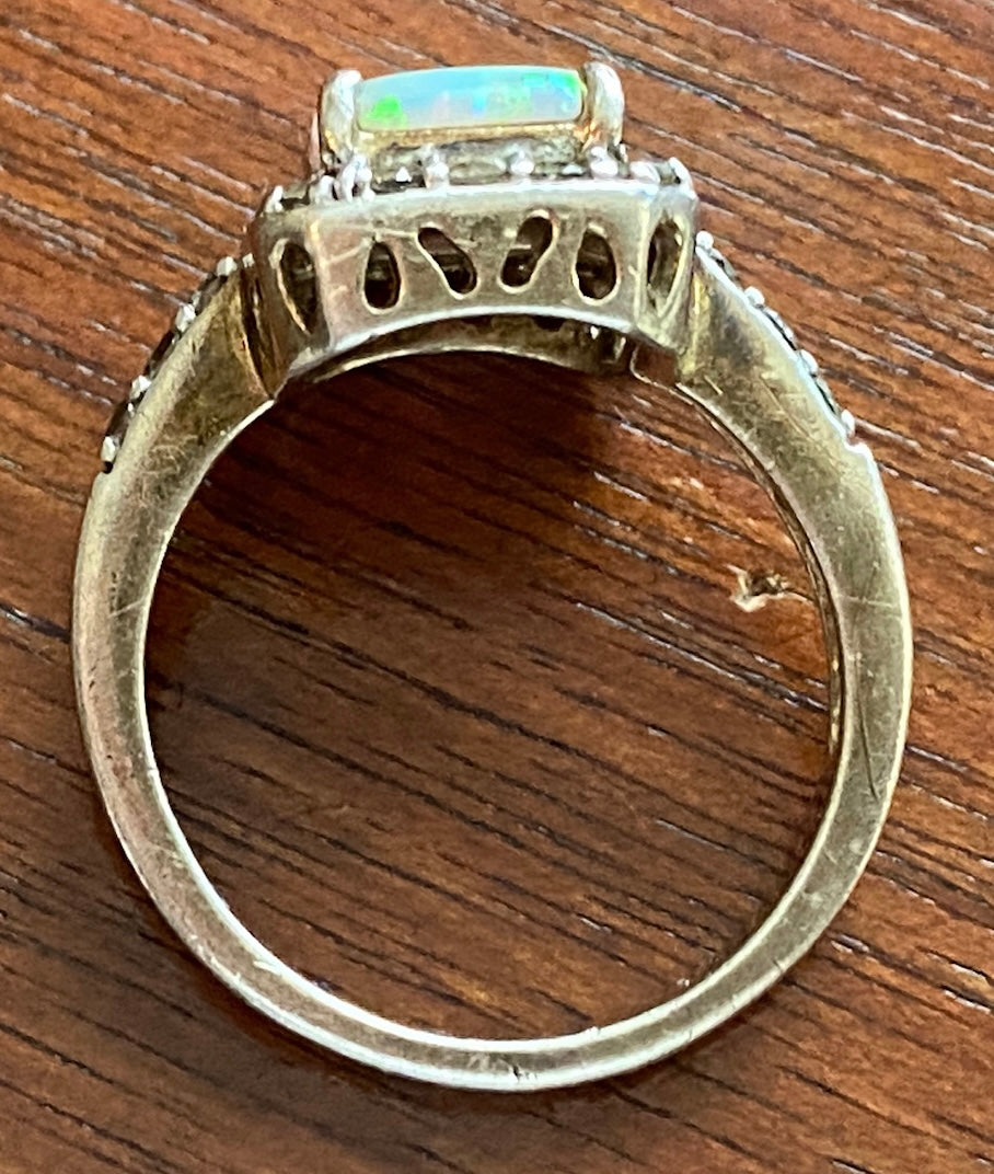 Sterling Silver Fiery Opal CZ Ring Sz 8.25