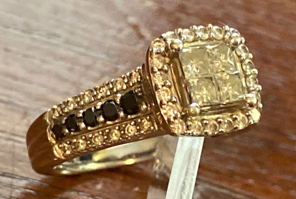 14k White Gold Princess Cut White Black Diamond Engagement Ring Sz 5.5
