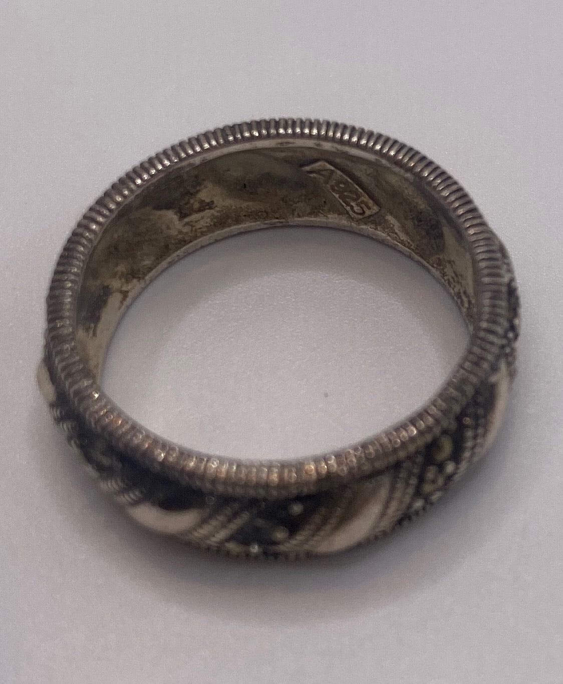 Sterling Silver 925 Marcasite Wide Bead Edge Band Ring Sz 6.5