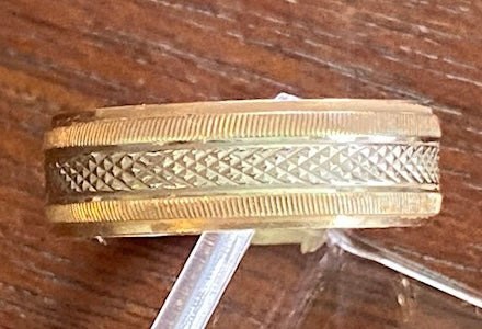 Vintage 14k Yellow White Gold Textured Wide Band Ring Sz 6.5
