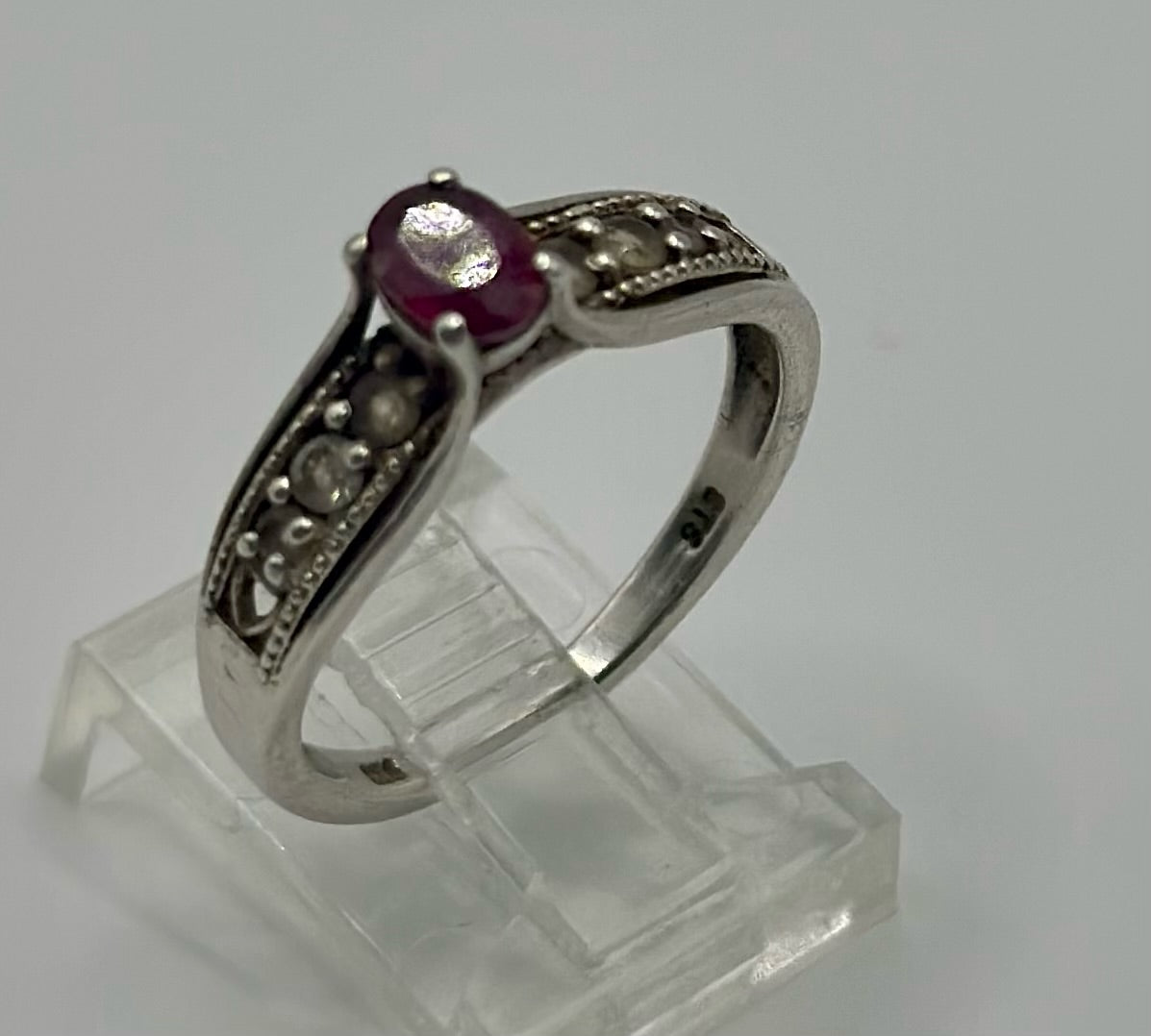 Sterling Silver 925 CZ Oval Ruby Ring Sz 8