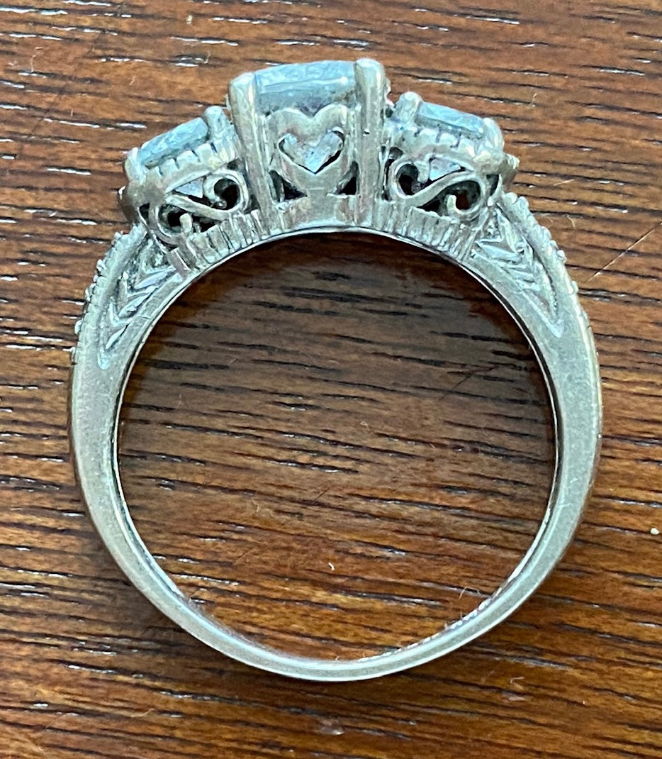 Sterling Silver 925 Cubic Zirconia 3 Stone Ring Sz 6.25