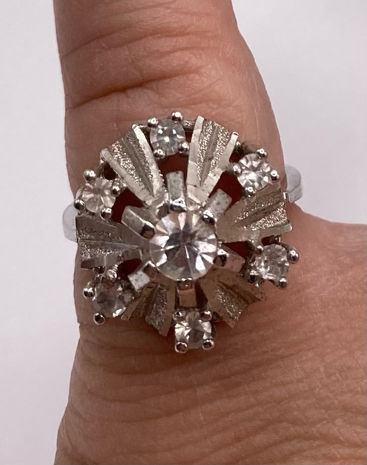 Vintage Sterling Silver 925 High Cocktail CZ Starburst Ring Sz 6.25