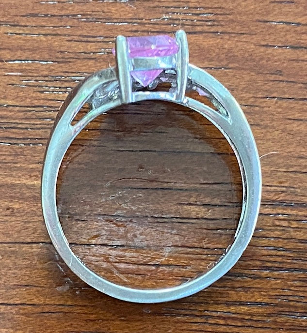 10k White Gold Trillion Cut Pink CZ Cocktail Ring Size 6.5 - Signed LGL