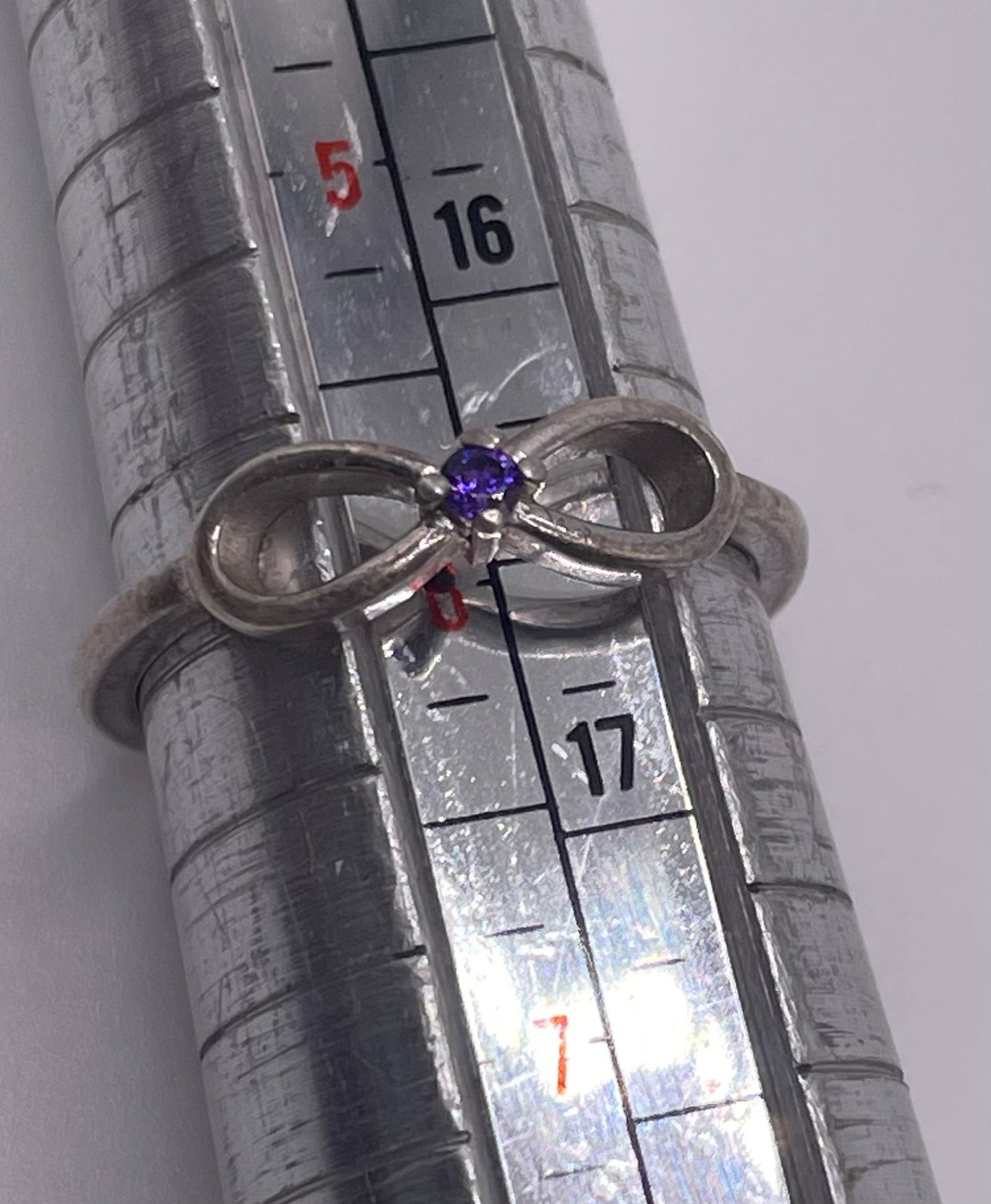 Sterling Silver 925 Round Amethyst Bow Ring Sz 6