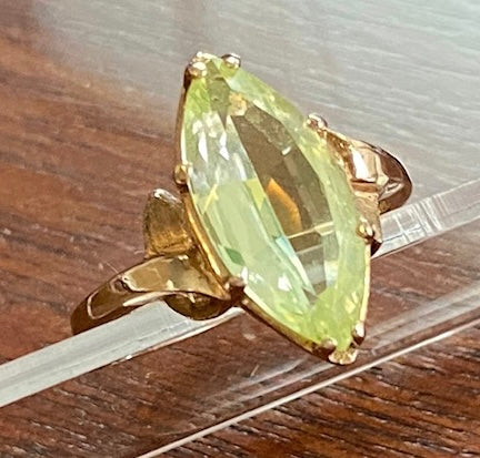 10k Yellow Gold Large 3ct Marquise Peridot Ring Sz 6