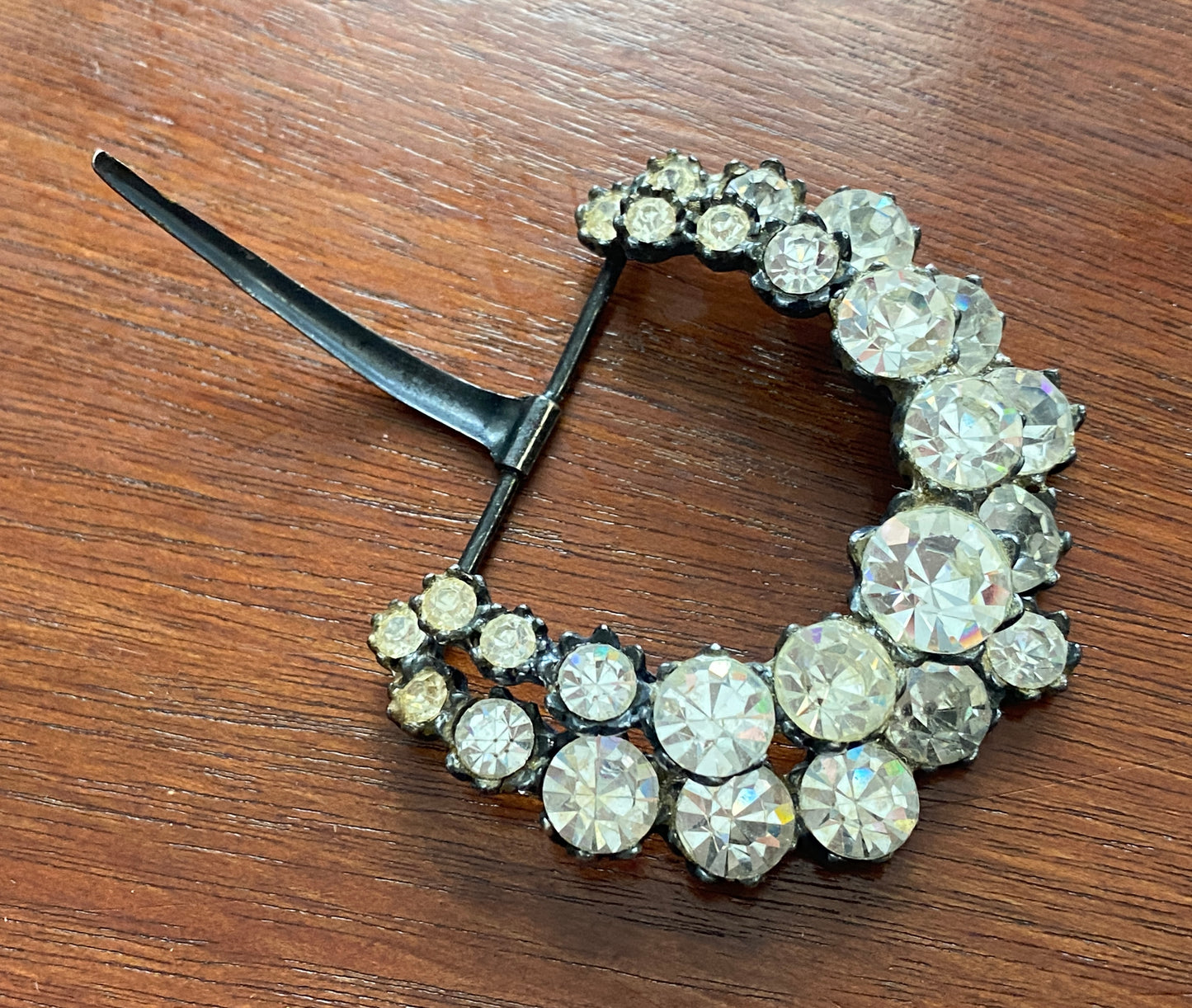 Vintage Silver Tone Metal Rhinestone Belt Buckle