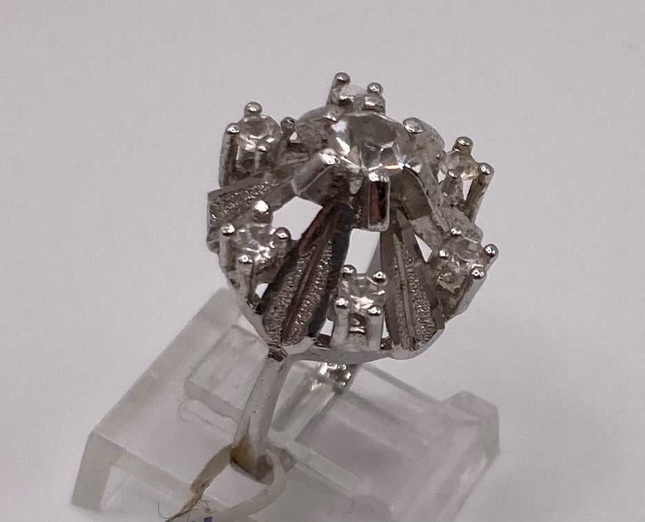 Vintage Sterling Silver 925 High Cocktail CZ Starburst Ring Sz 6.25
