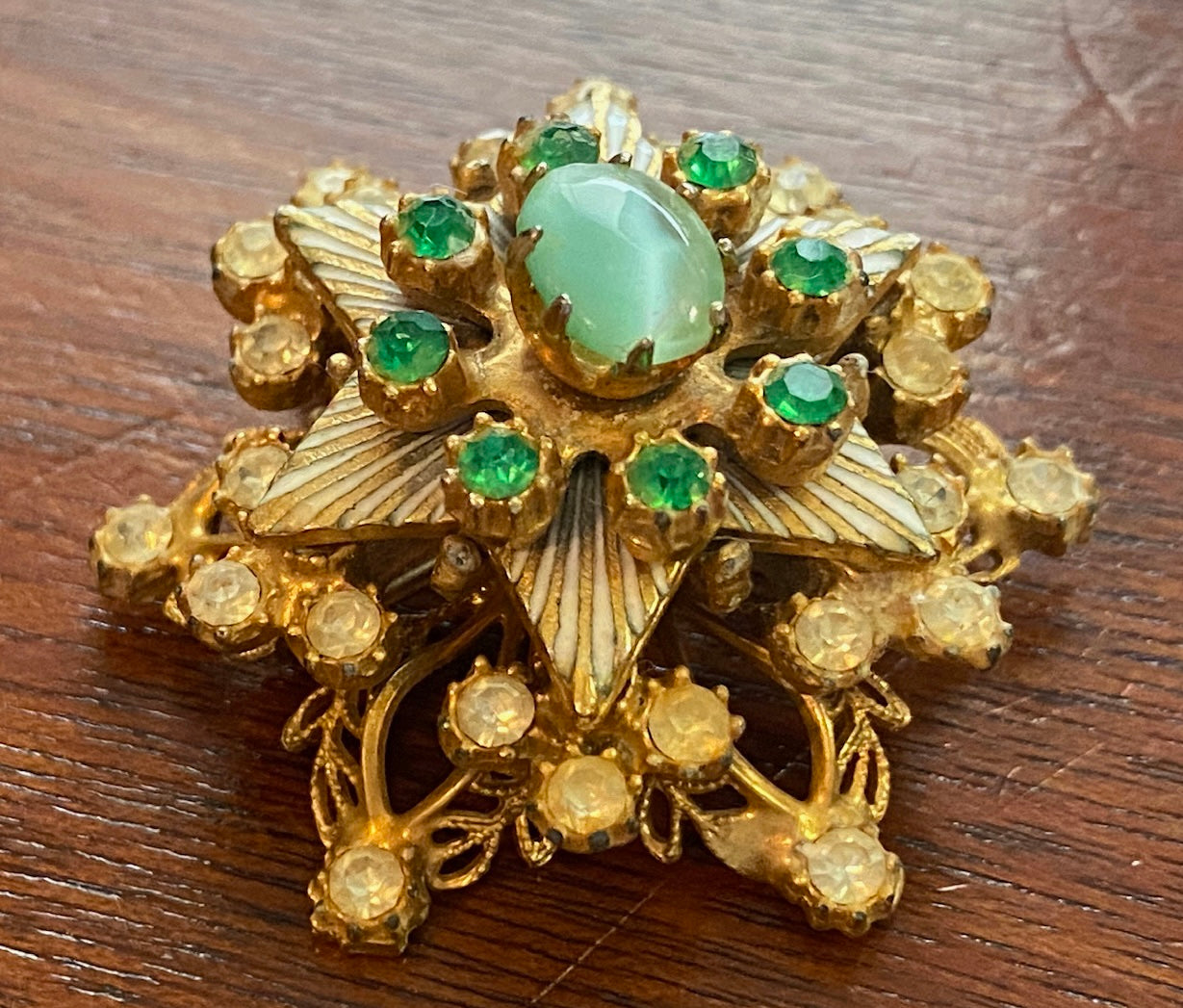 Vintage 5 Tiered Rotating Moving Star Starburst Marbled Glass Brooch Pin