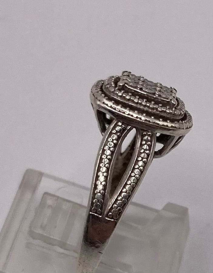 Sterling Silver 925 Diamond Accent Illusion Engagement Ring Sz 6.75