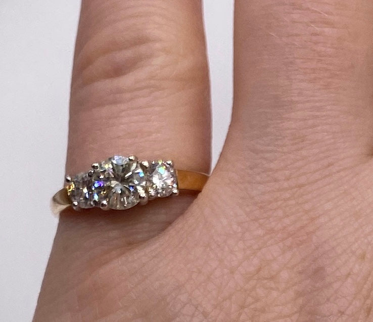 14k Yellow Gold 3 Stone Diamond Engagement Ring Sz 6.75