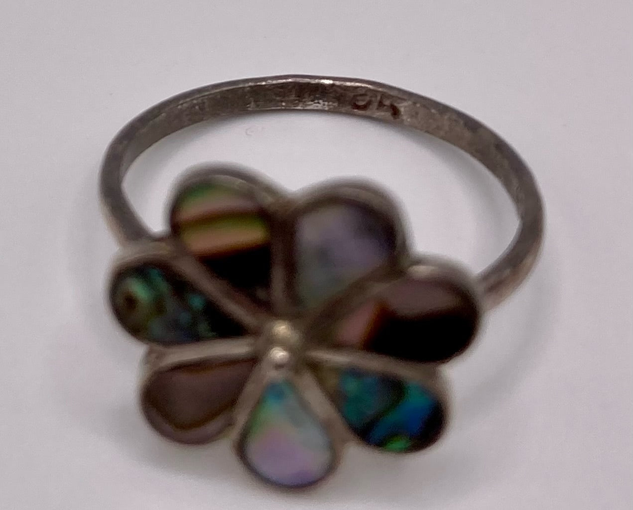 Vintage Sterling Silver 925 Abalone Inlay Flower Ring Sz 6.5