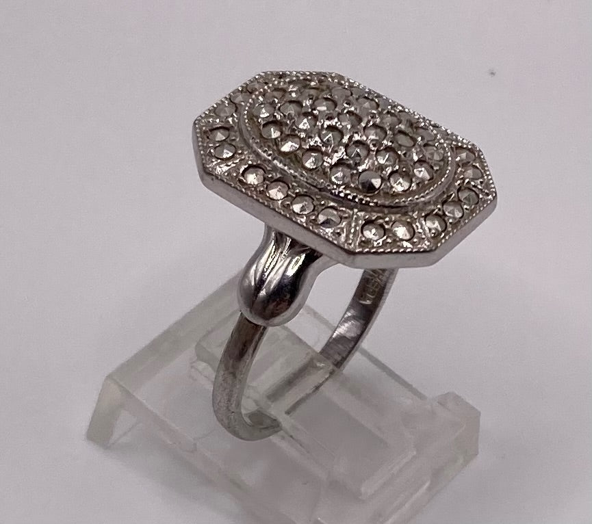 Sterling Silver 925 Marcasite Art Deco Style Domed Ring Sz 6.5 Theda