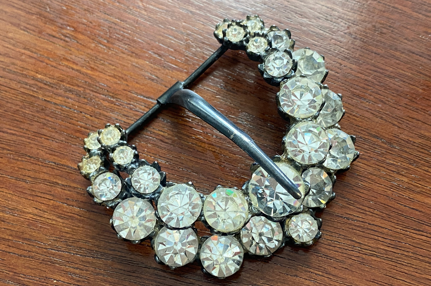 Vintage Silver Tone Metal Rhinestone Belt Buckle