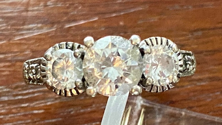Sterling Silver 925 Cubic Zirconia 3 Stone Ring Sz 6.25