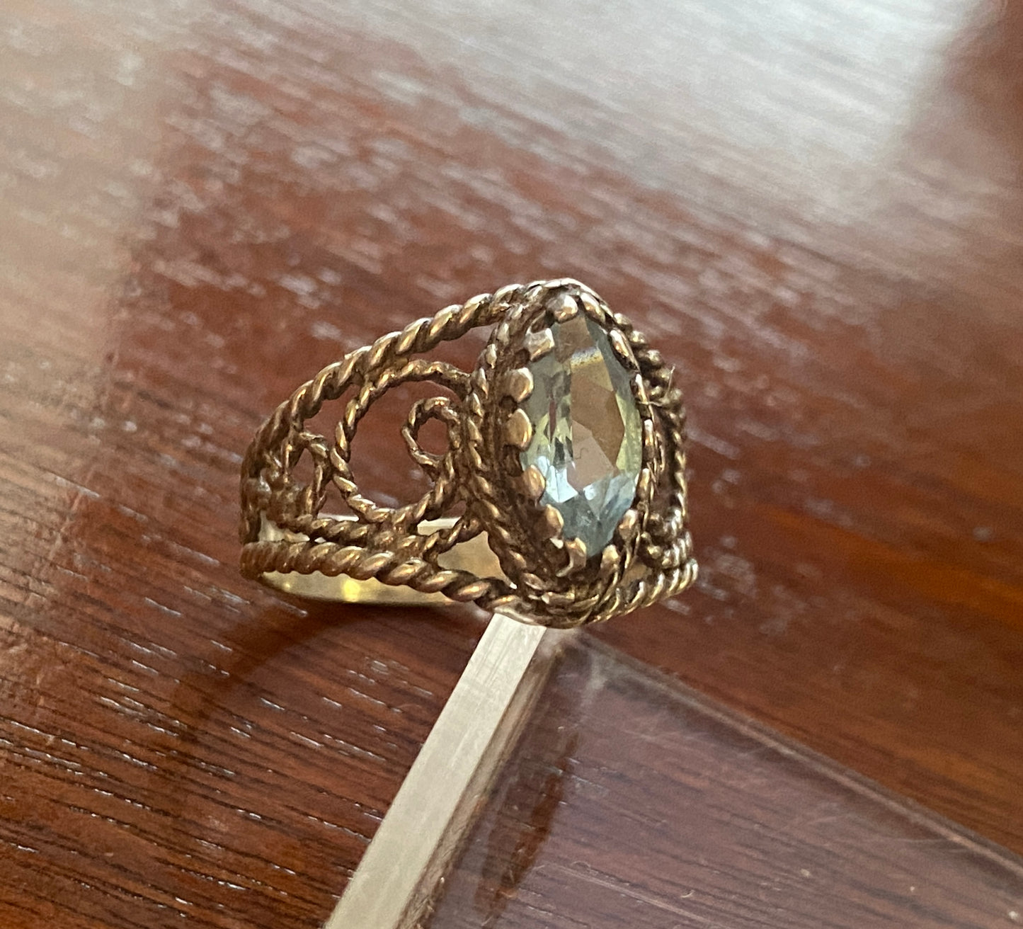 Sterling Silver 925 Wire Filigree Marquise Blue Stone Ring Sz 8