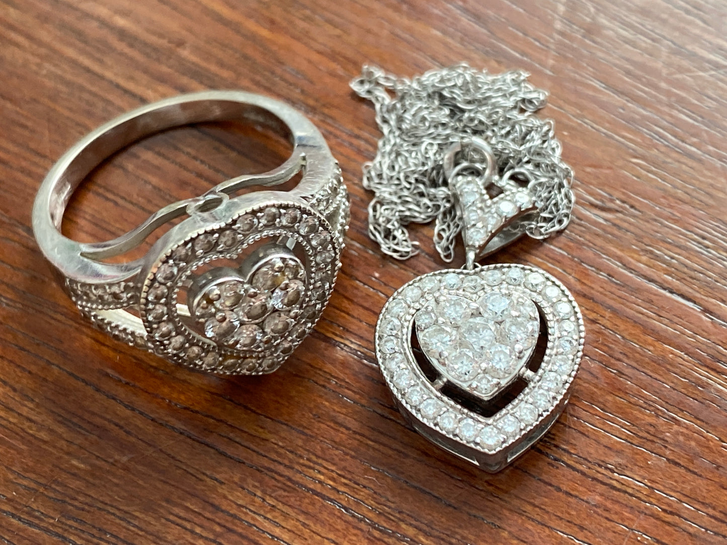 14k White Gold 1ctw Pave Diamond Heart Ring Sz 6.5