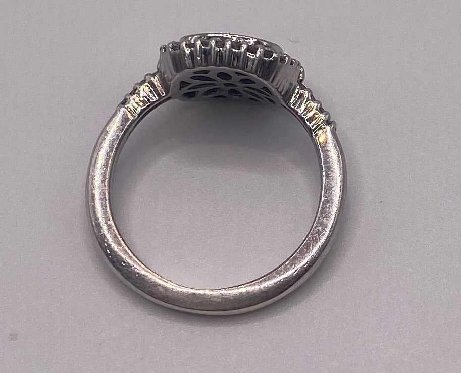 Sterling Silver 925 Black Diamond Pave Halo Ring Sz 6.5