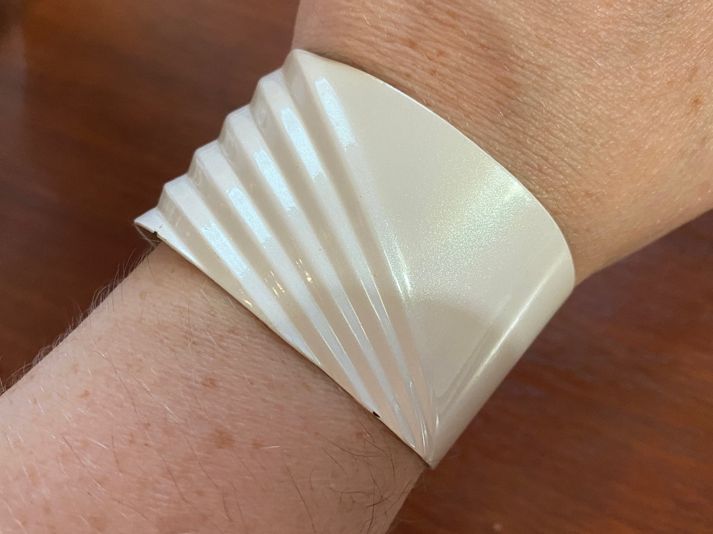 Vintage 80's White Enamel Wide Cuff Bracelet