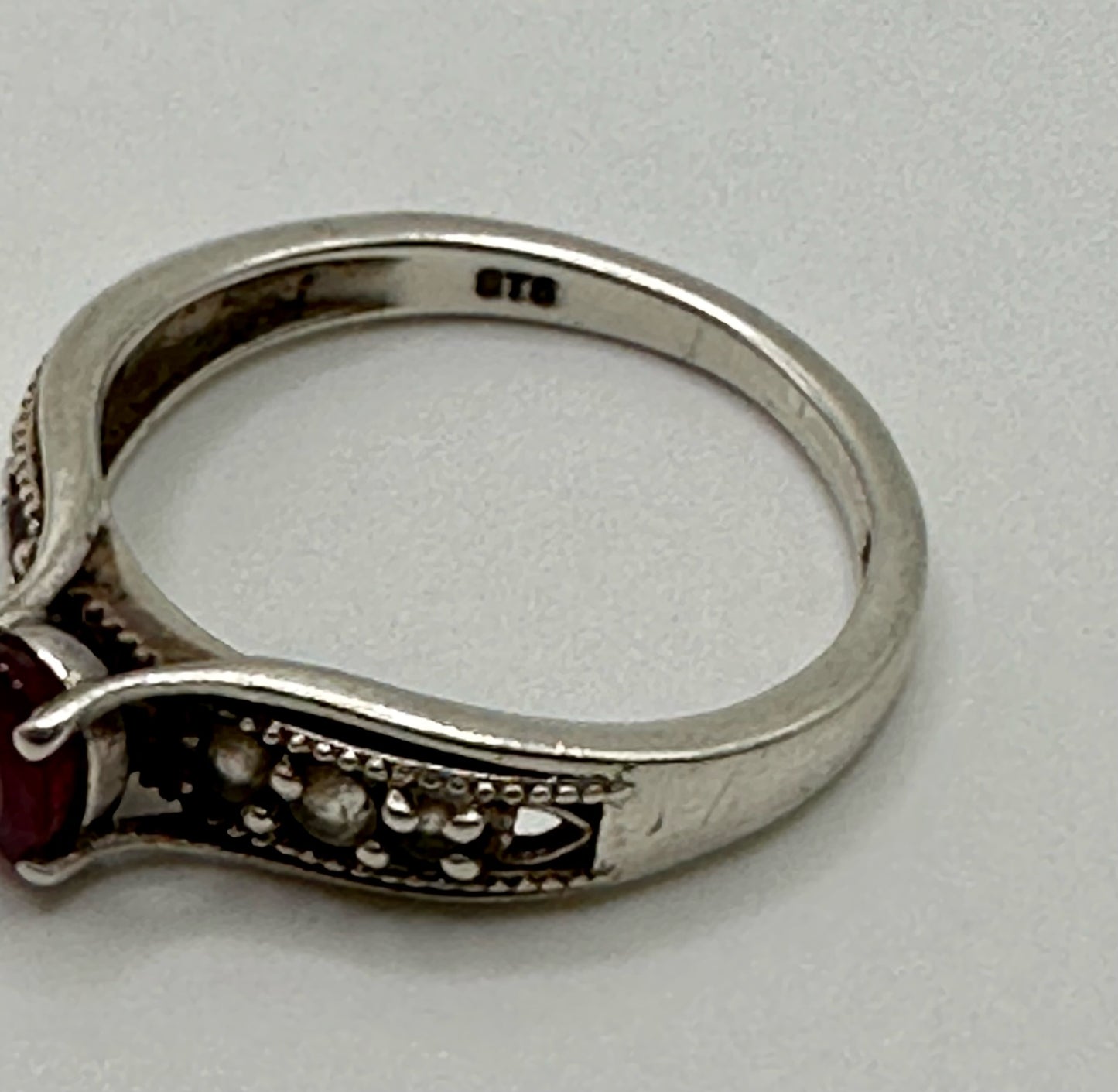 Sterling Silver 925 CZ Oval Ruby Ring Sz 8