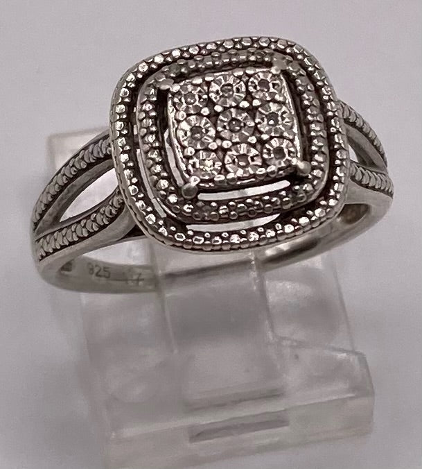 Sterling Silver 925 Diamond Accent Illusion Engagement Ring Sz 6.75