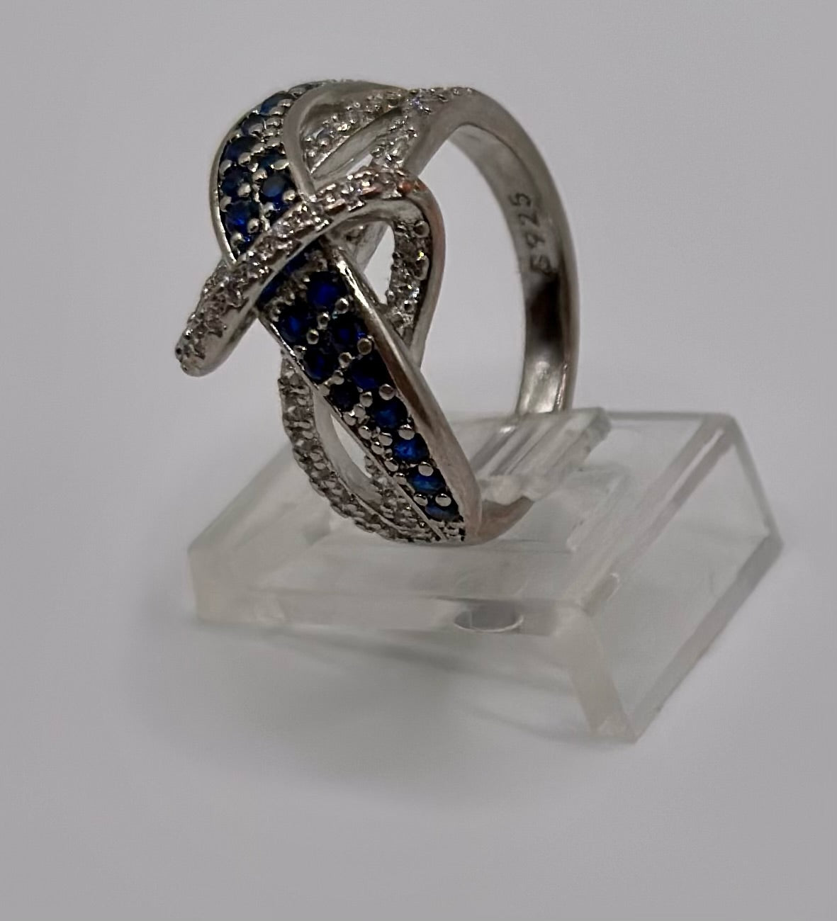 Sterling Silver 925 Blue White CZ Bypass Style Ring Sz 6.5