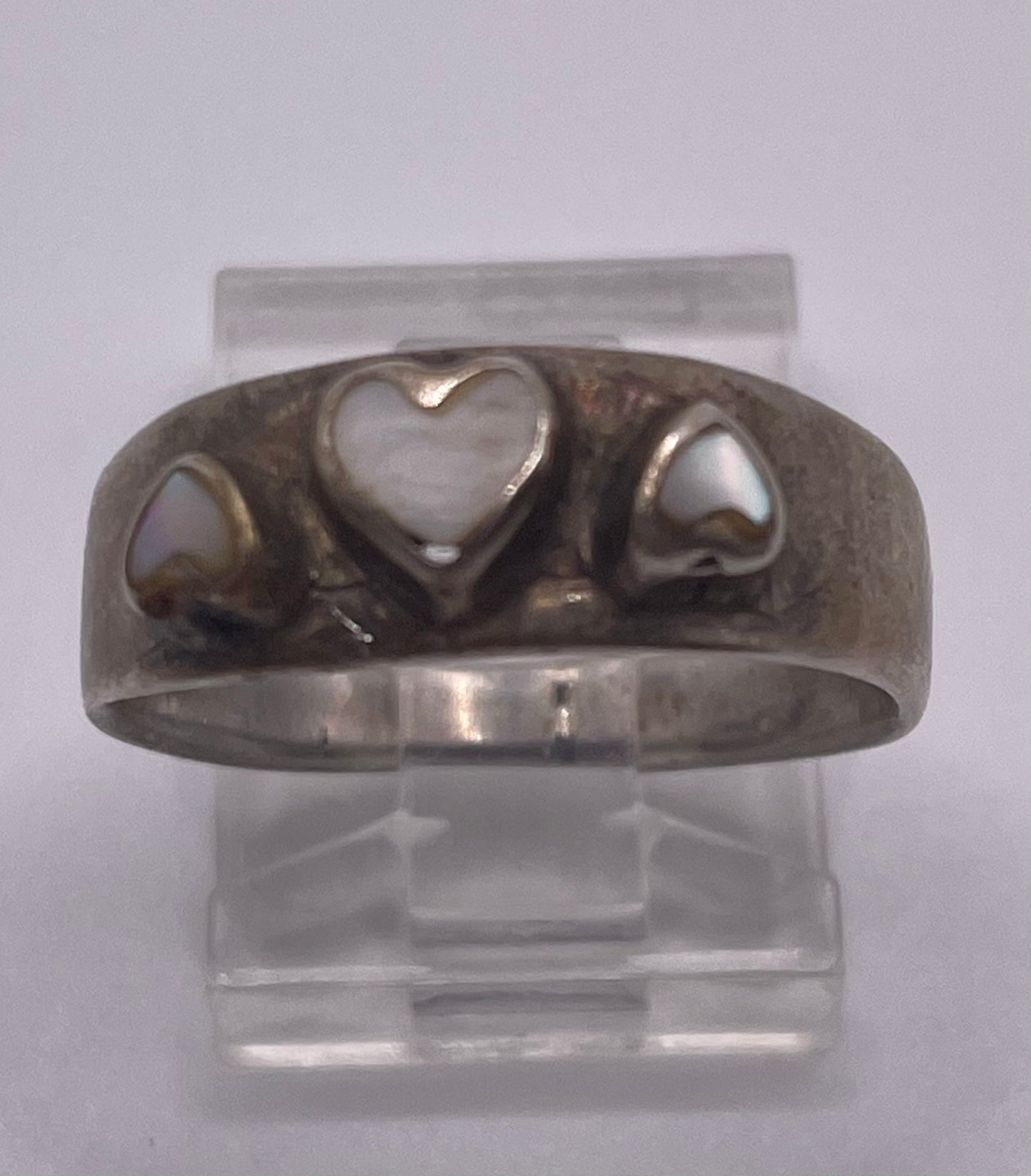 Sterling Silver MOP Abalone Inlay Raised Heart Ring Sz 7.5