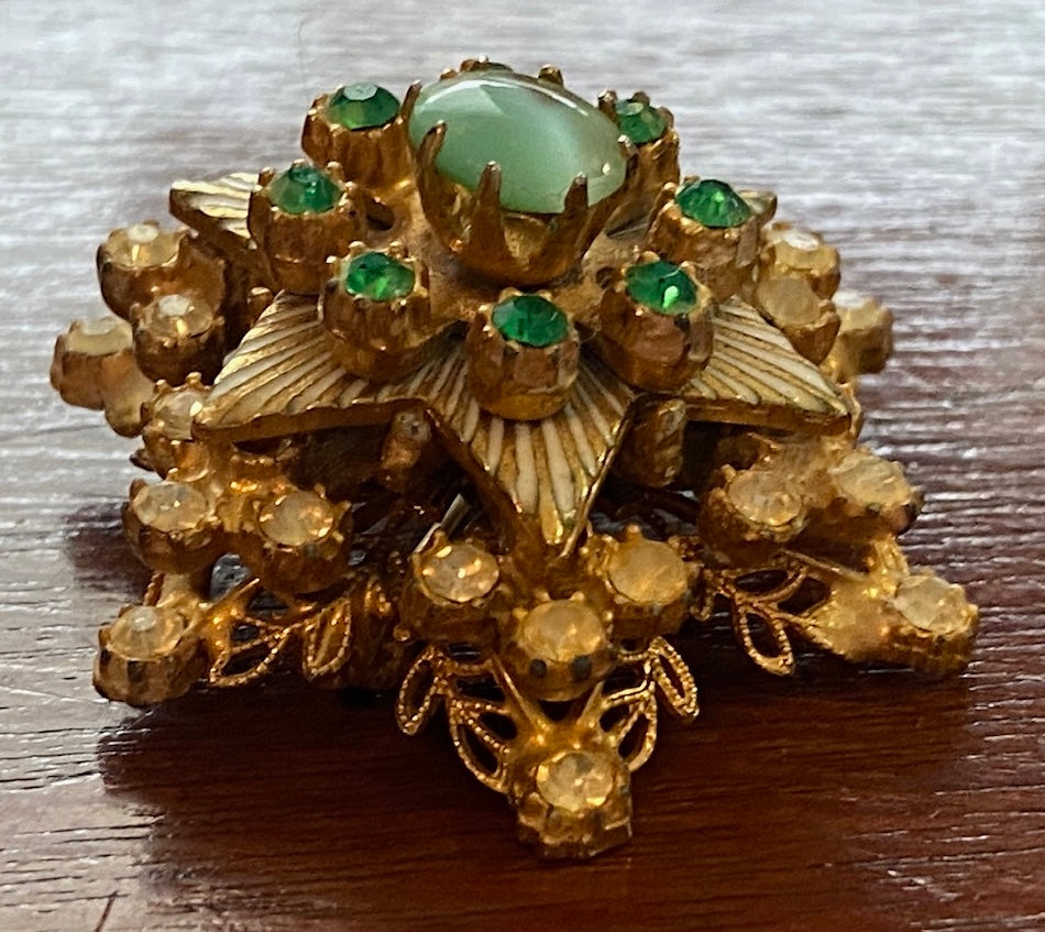 Vintage 5 Tiered Rotating Moving Star Starburst Marbled Glass Brooch Pin