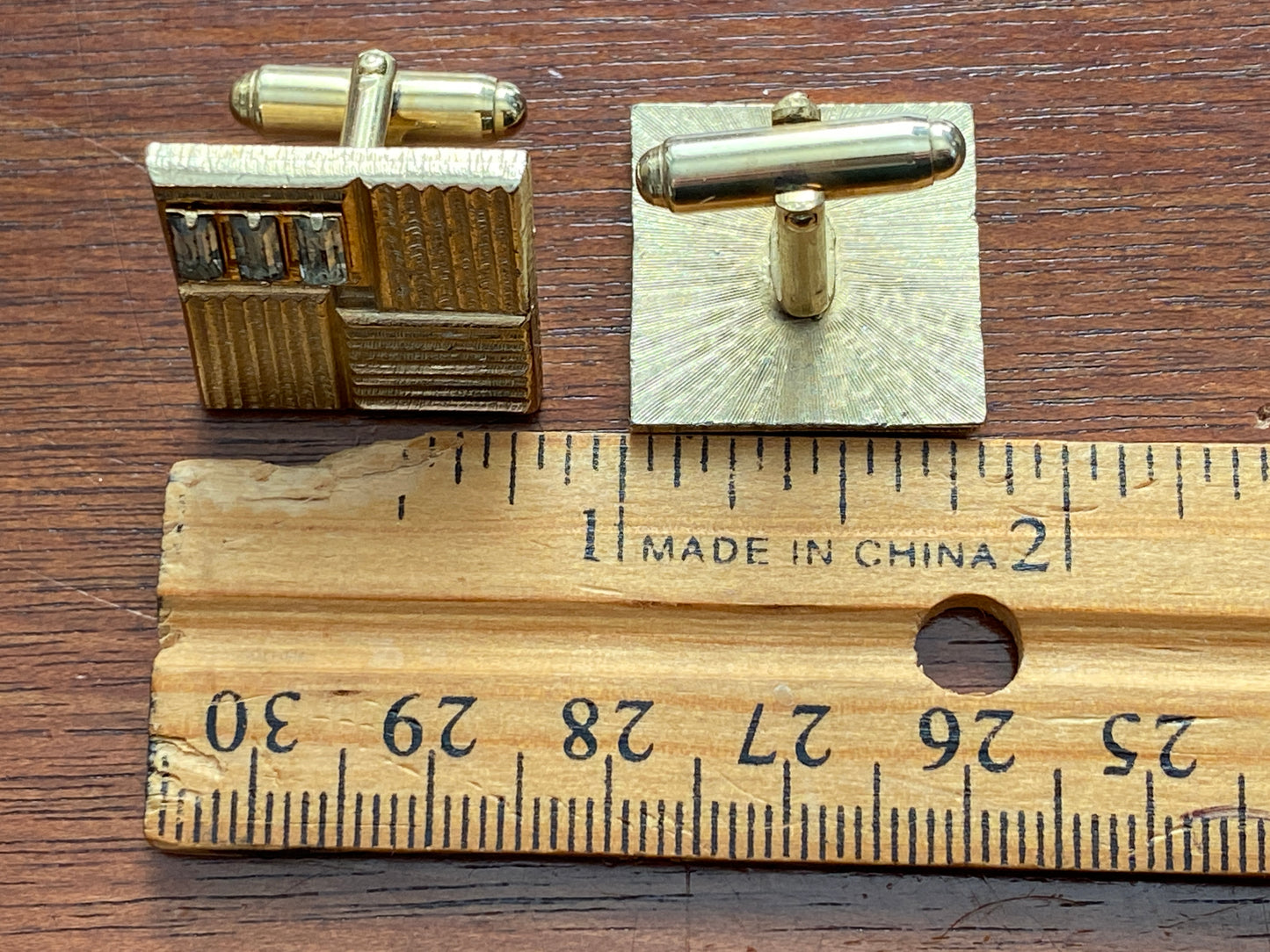 Vintage Gold Tone Metal Rhinestone Midcentury MCM Square Cufflinks