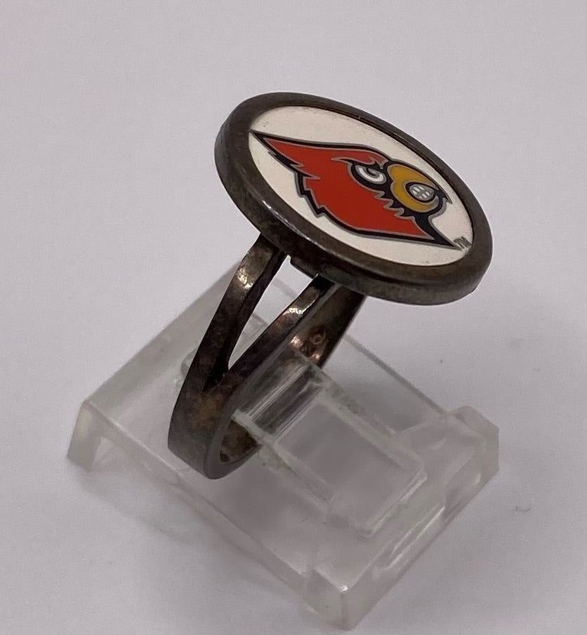 Sterling Silver 925 Enamel Louisville Cardinals Logo Ring Sz 6.75 Basketball