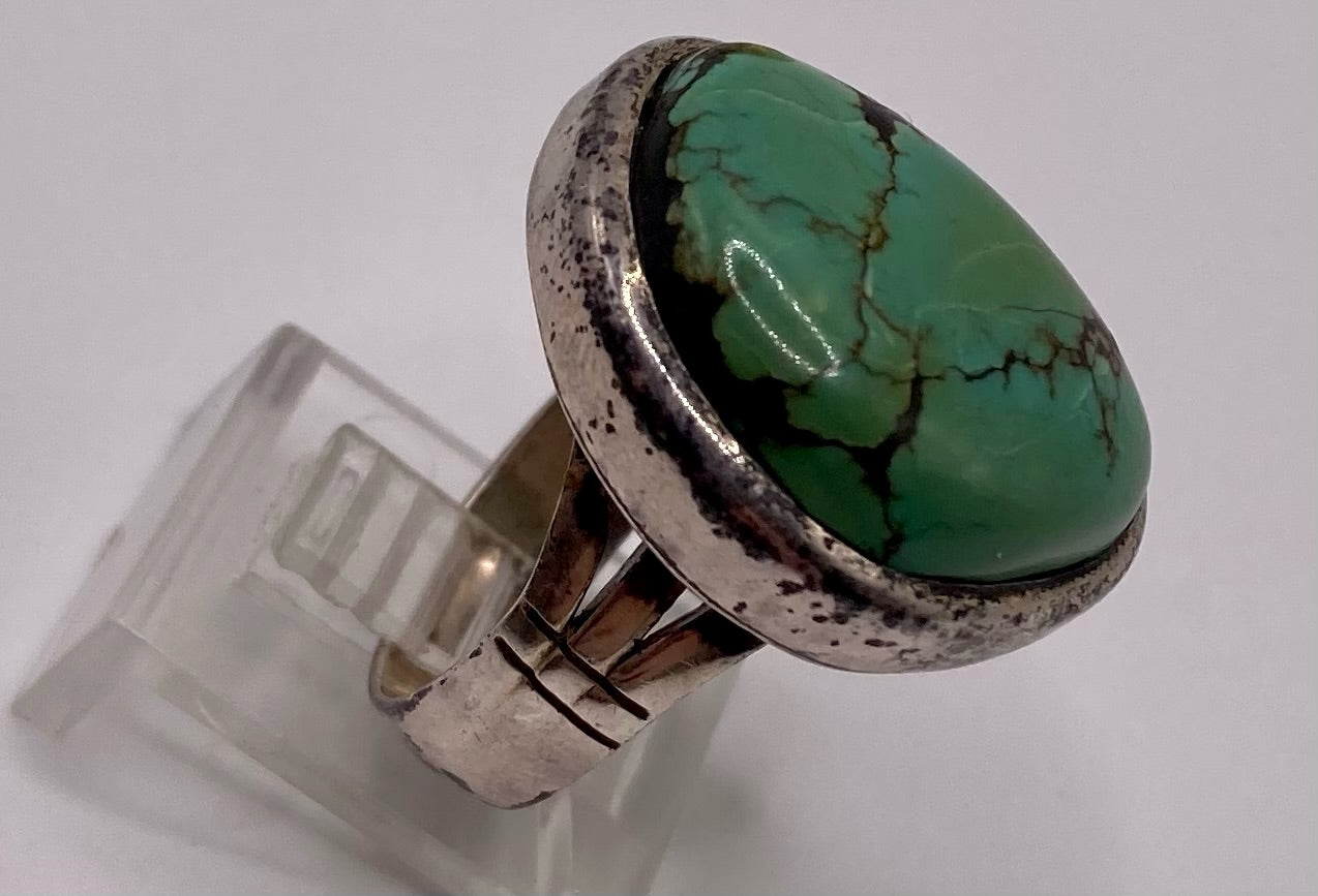 Sterling Silver 925 Turquoise Cabochon Ring Sz 8