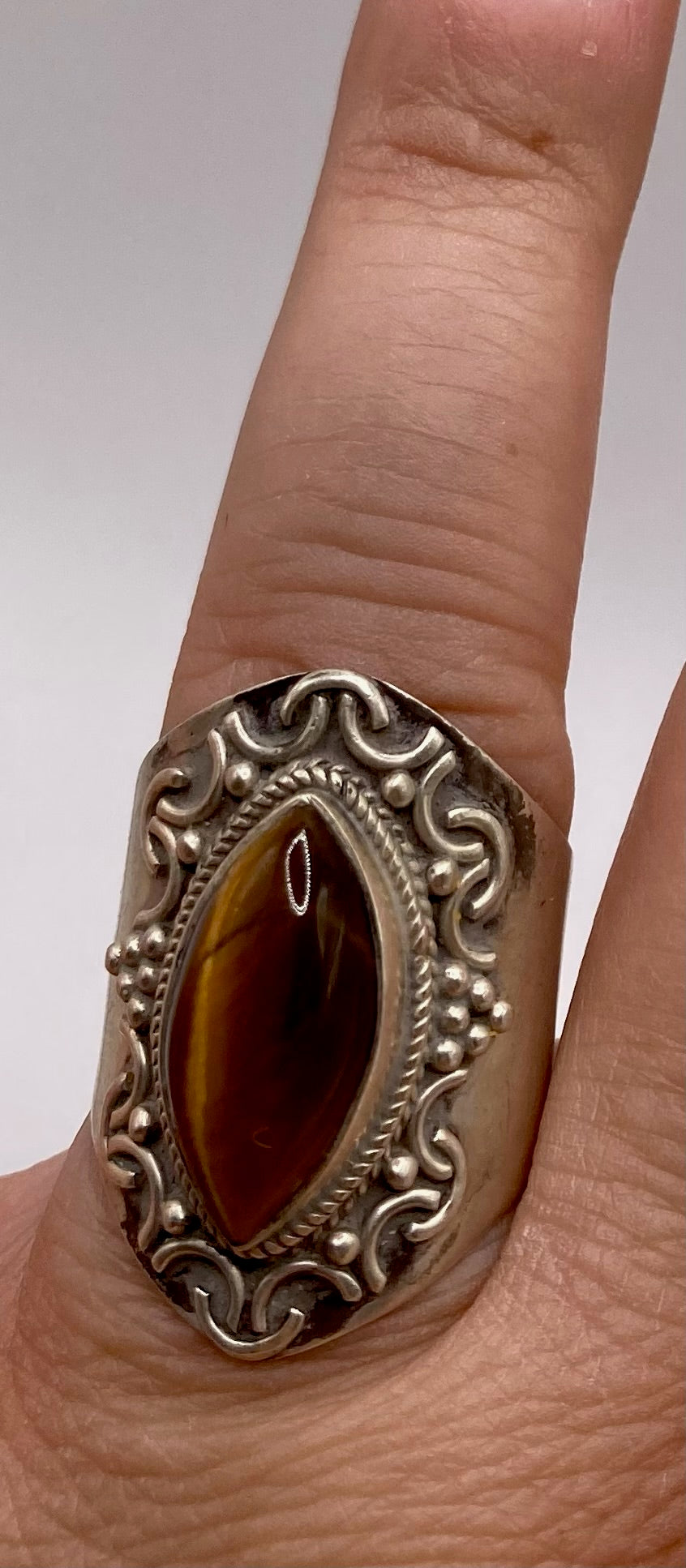 Sterling Silver 925 Tigers Eye Wide Band Ring Sz 8.75