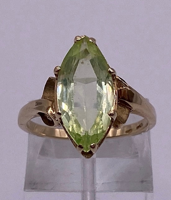 10k Yellow Gold Large 3ct Marquise Peridot Ring Sz 6