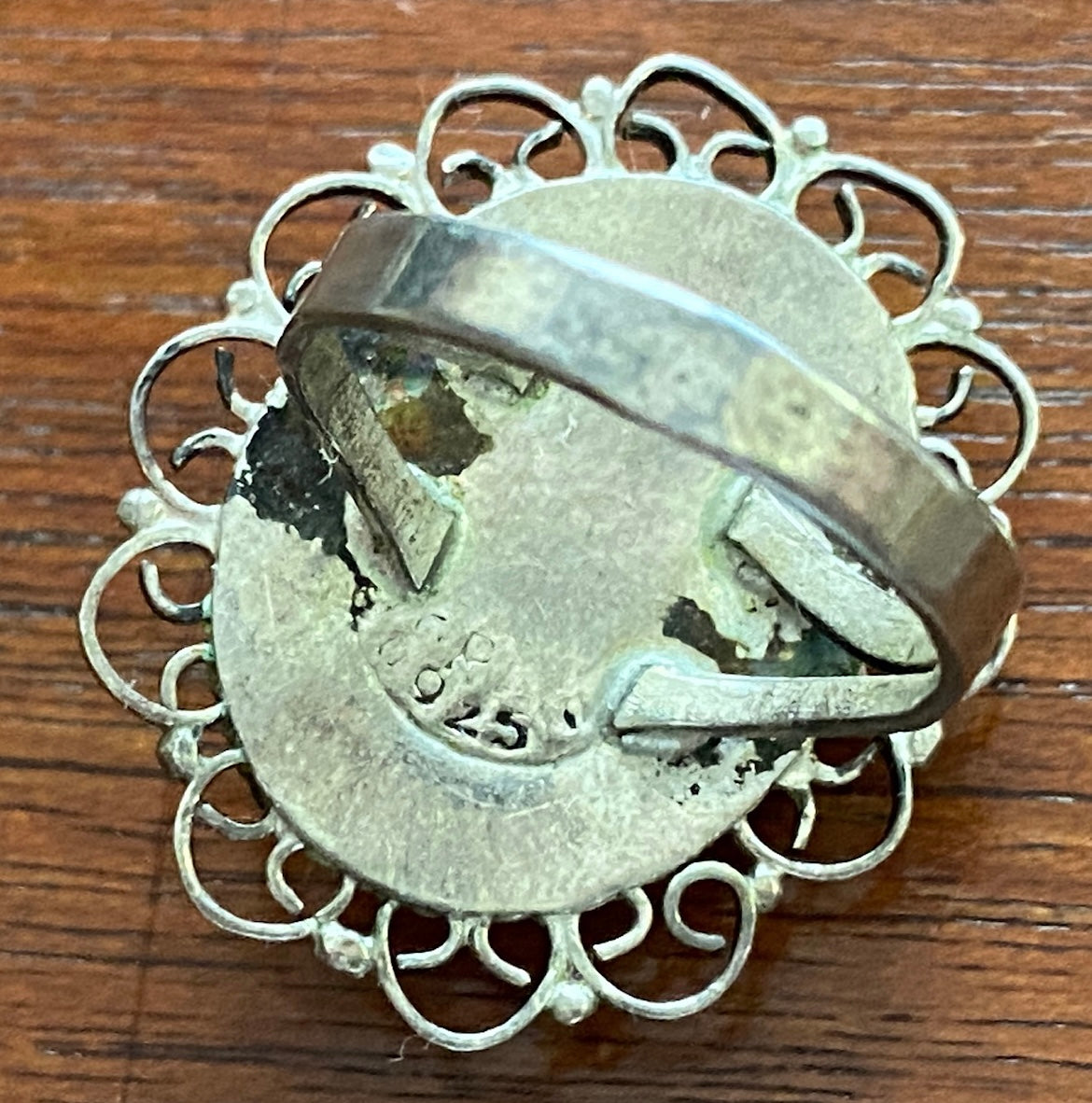 Vintage Sterling Silver Lace Edge Faceted Hematite Ring Sz 5.5