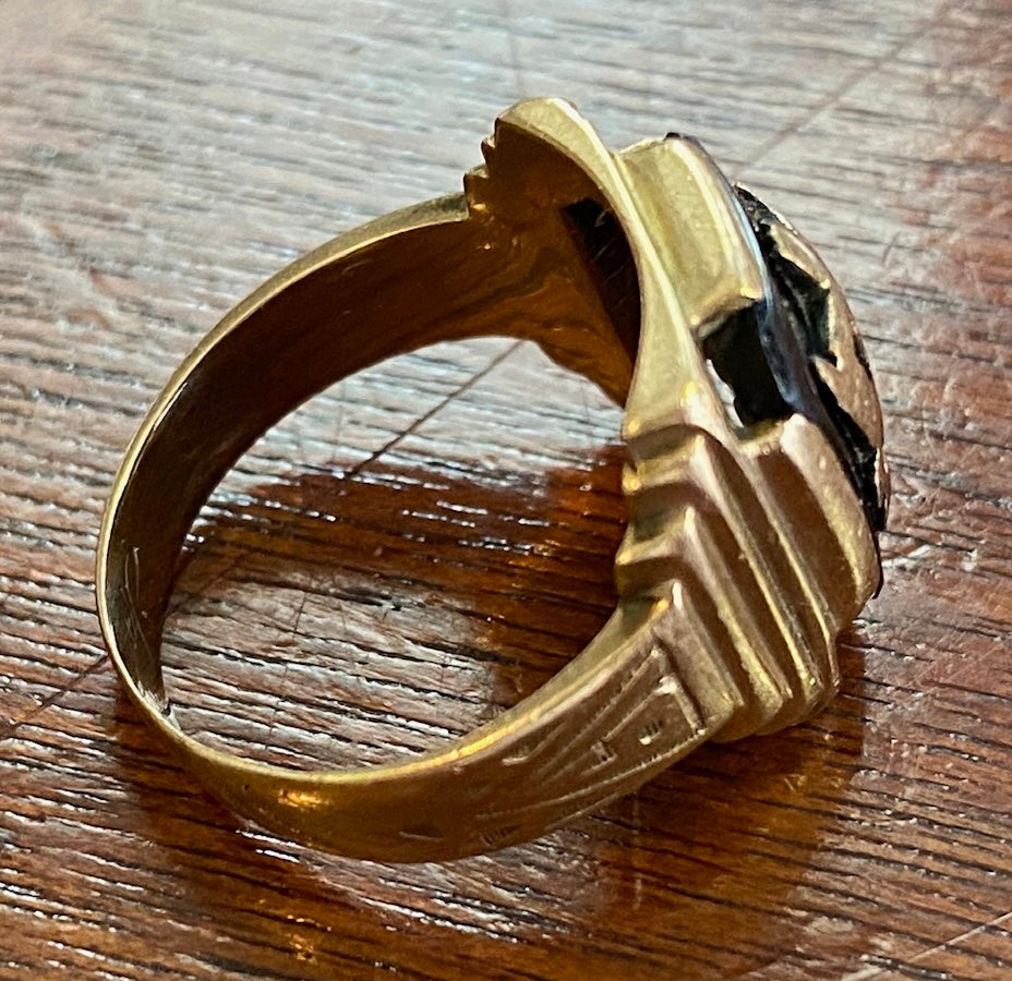 1937 Antique 10k Yellow Gold Class School Ring Sz 6 Onyx