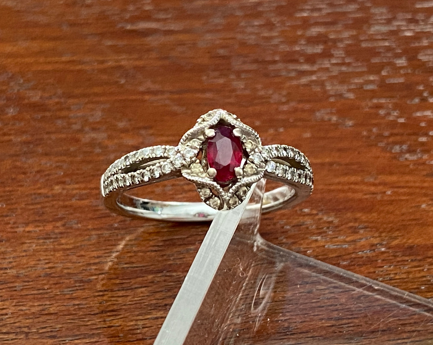Shane Co 14k White Gold Natural Ruby Diamond Ring Sz 6