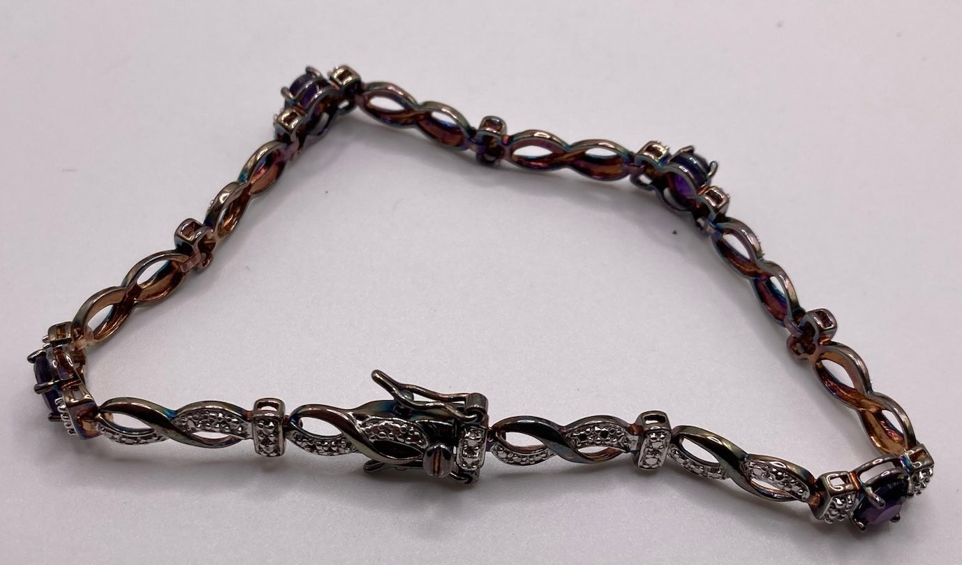 Gold Wash Sterling Silver 925 Oval Amethyst Tennis Bracelet