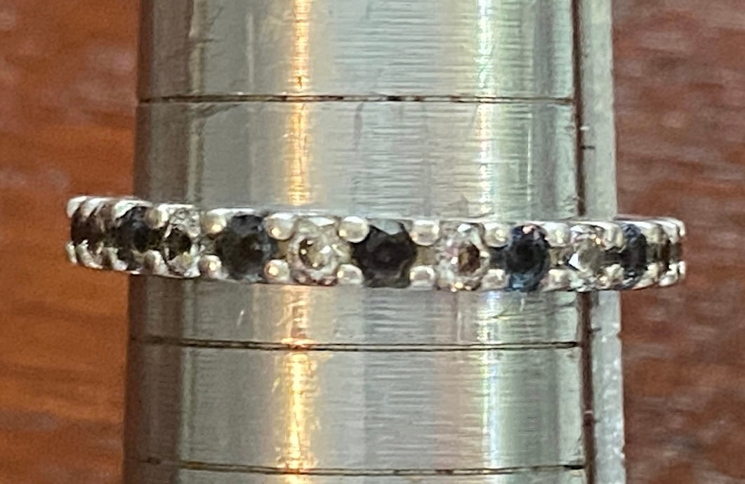 Sterling Silver Blue White Round CZ Eternity Band Ring Sz 10 Signed SW