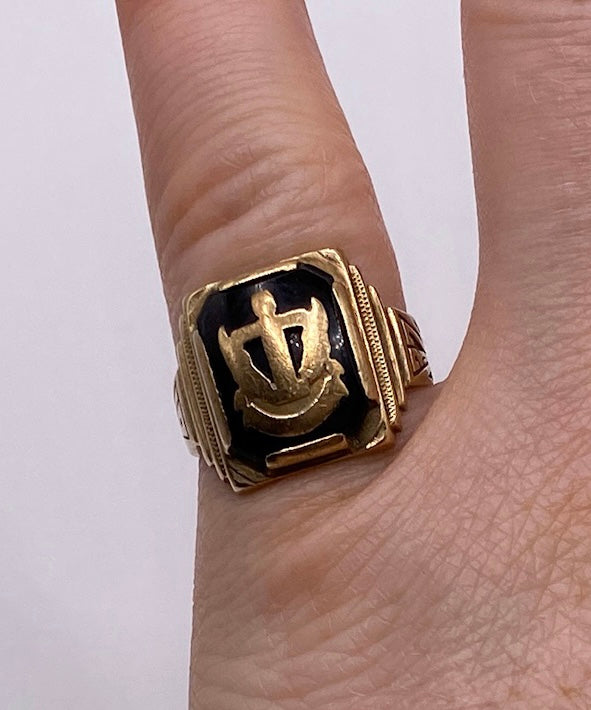 1937 Antique 10k Yellow Gold Class School Ring Sz 6 Onyx