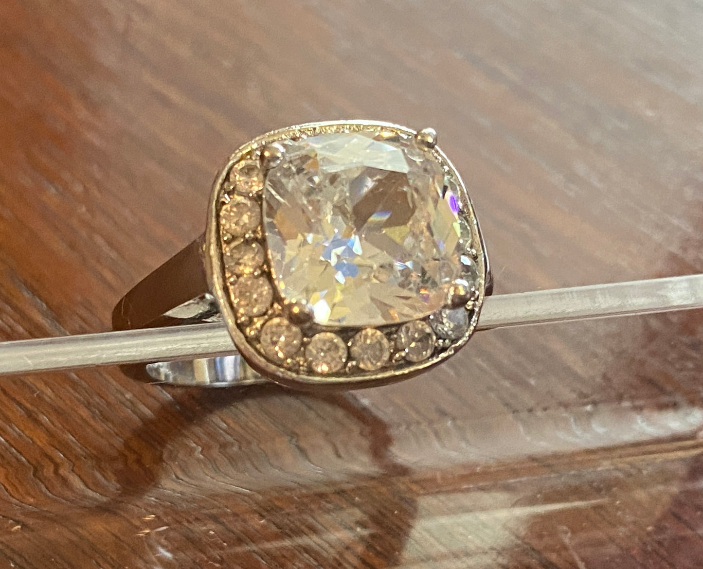Designer RSE Sterling Silver 925 Princess Cubic Zirconia Halo Ring 8