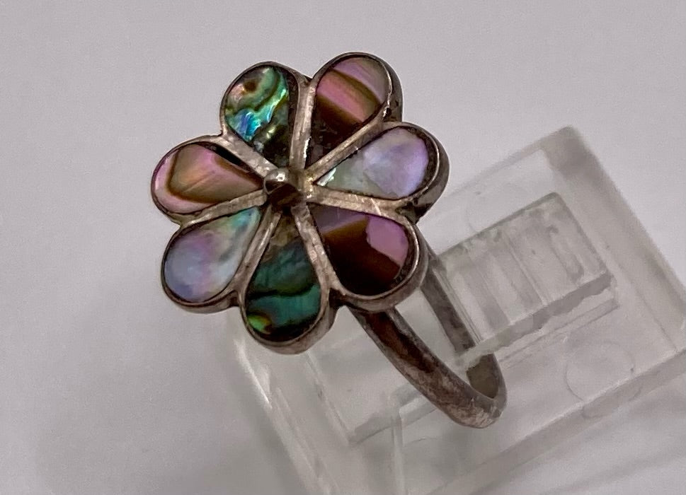 Vintage Sterling Silver 925 Abalone Inlay Flower Ring Sz 6.5