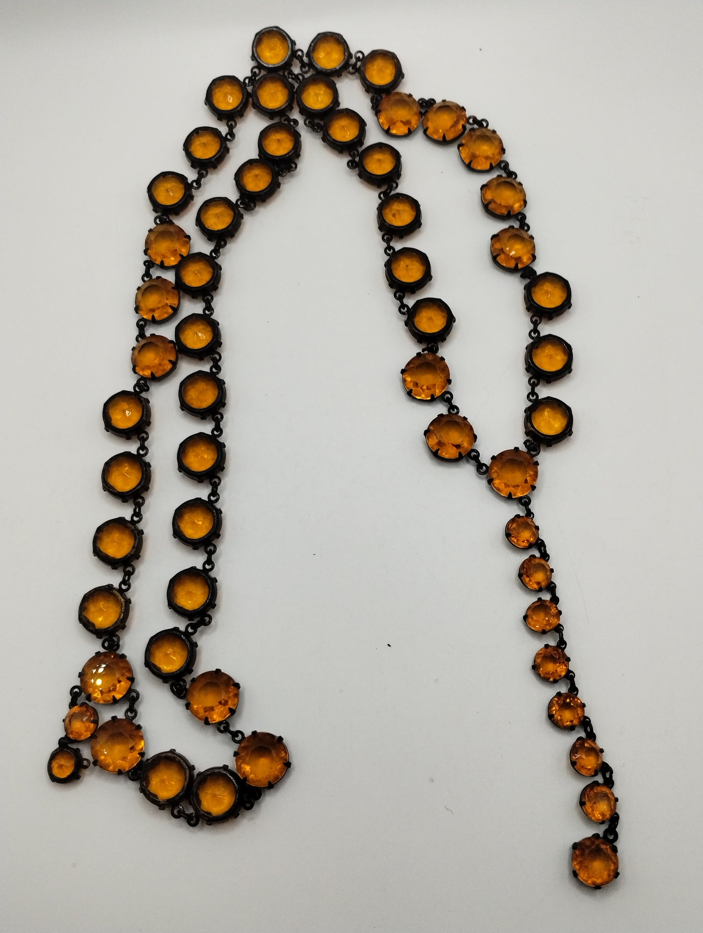 Vintage Black Metal Orange Plastic Open Bezel Multichain Necklace