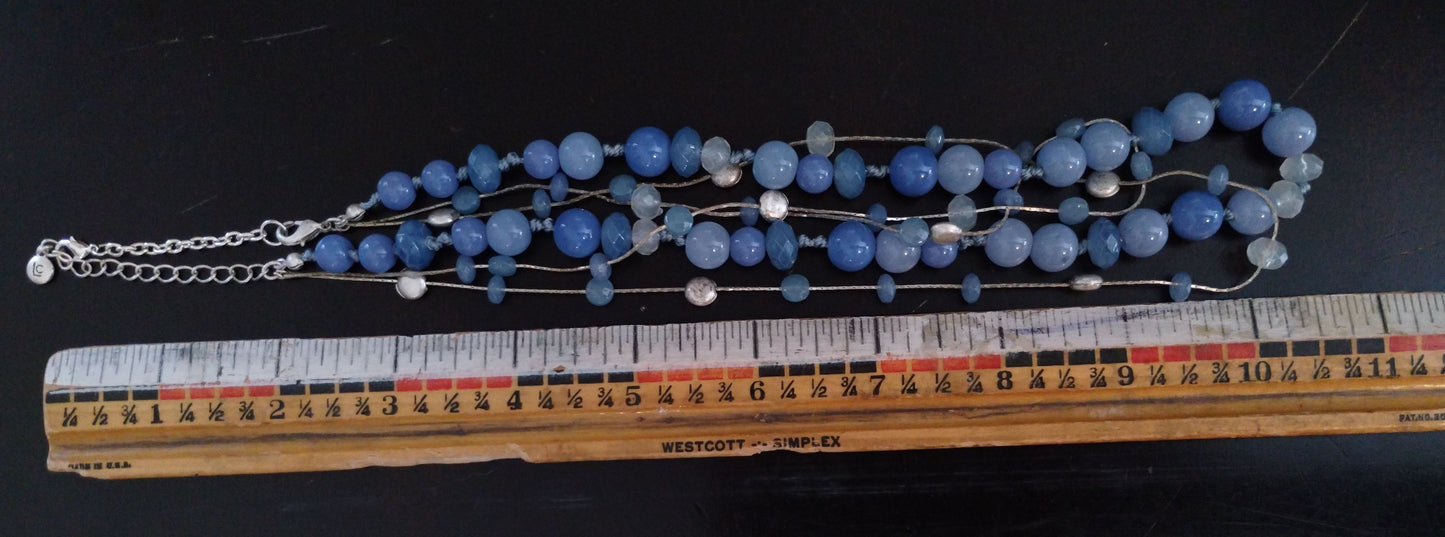 Vintage Multi Strand Silver Tone & Blue Bead Necklace