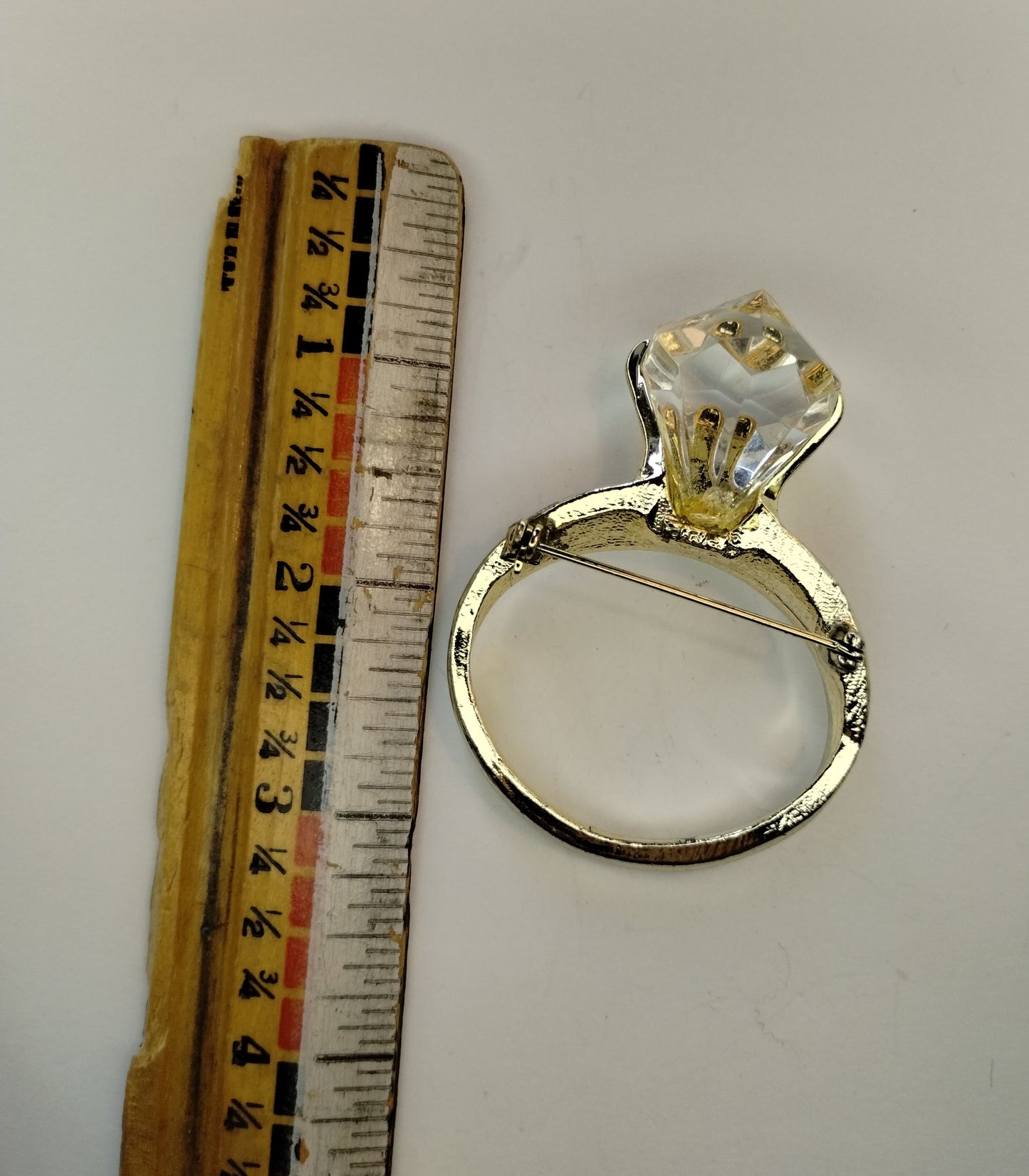 Vintage Signed AJC Gold Tone Rhinestone Ring Brooch Pin