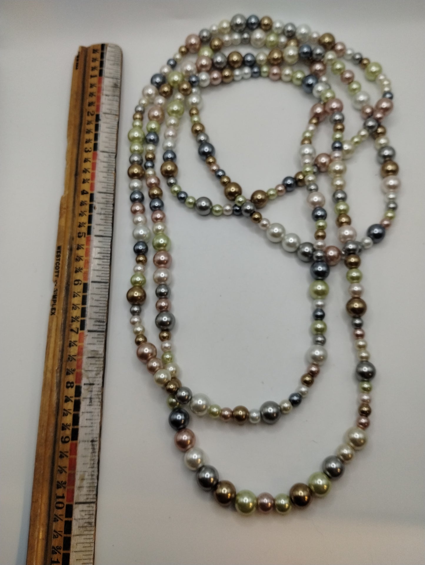 Pastel Tone Multicolored Alternating Size Faux Pearl Opera Length Necklace