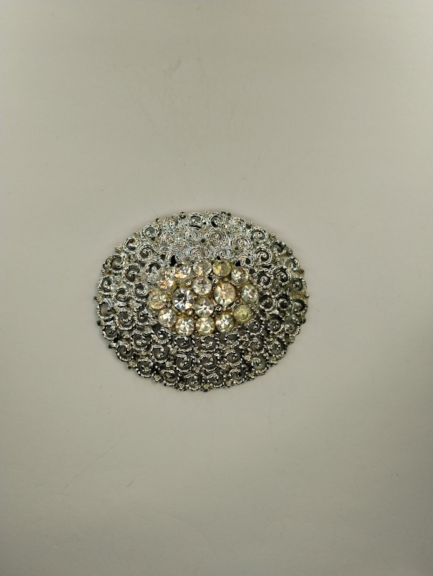 Vintage Silver Tone LARGE Rhinestone Scarf Clip