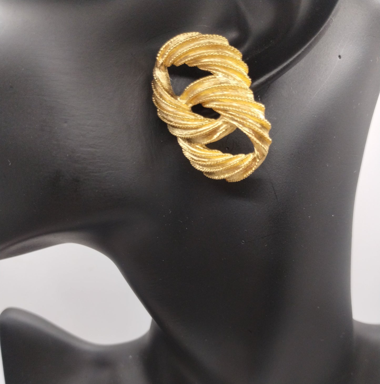 Vintage Signed Napier Gold Tone Textured Large Statement Pierced Earrings