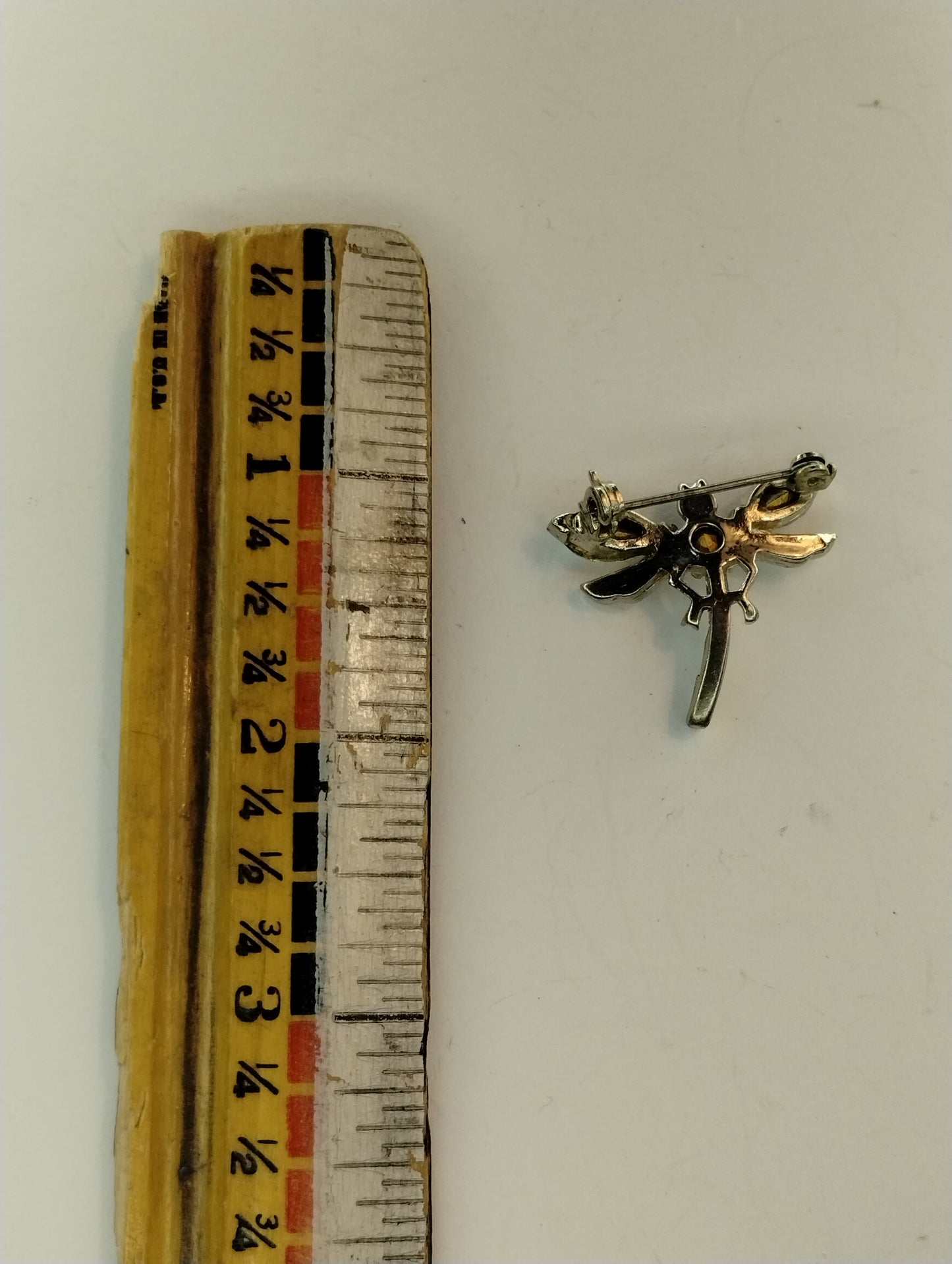 Vintage Silver Tone Baguette Marquise Rhinestone Dragonfly Brooch Pin Insect